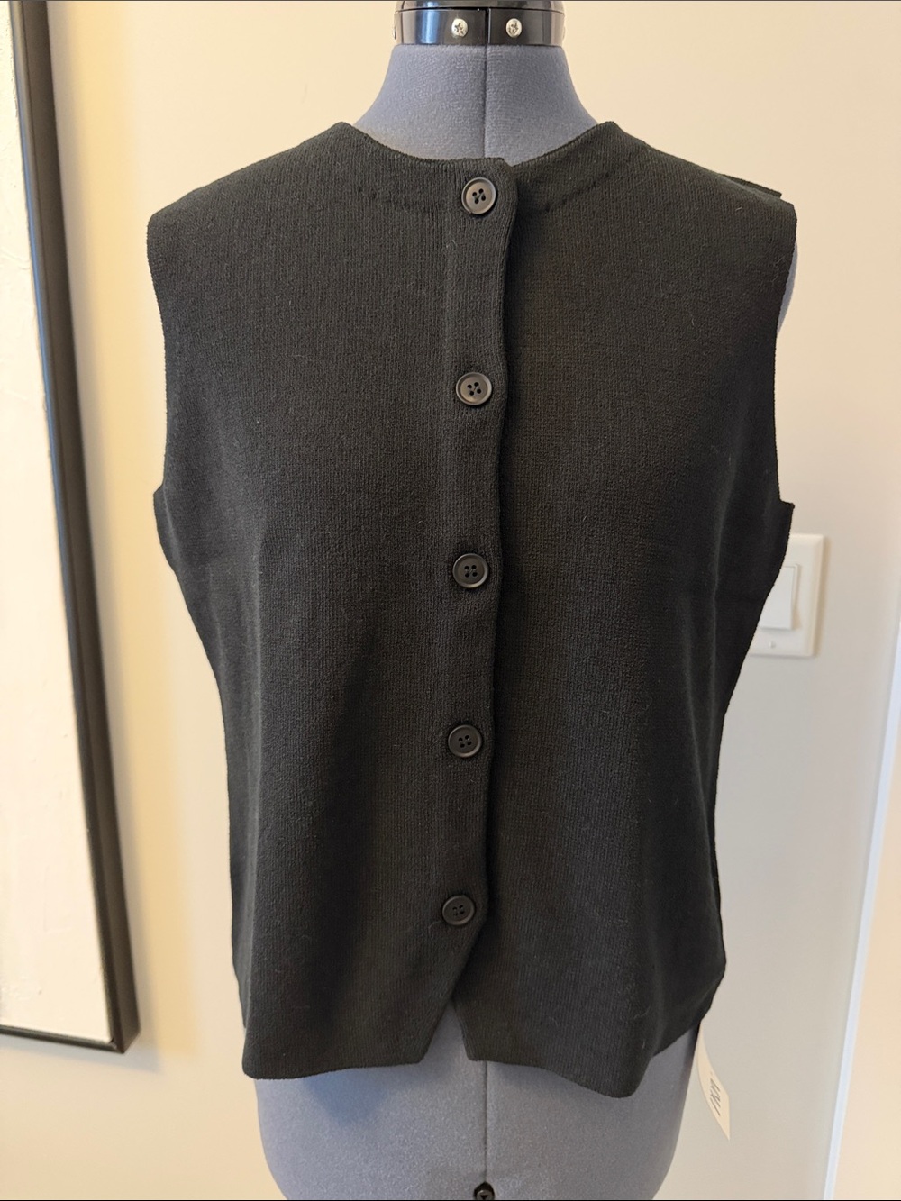 NWT PRIV Bezla Knit Black Sleeveless Button Sweater Vest